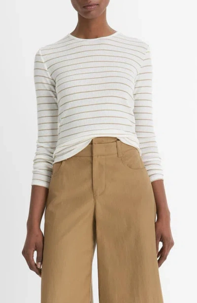 Vince Stripe Long Sleeve Rib Top In Pale Cliff Combo