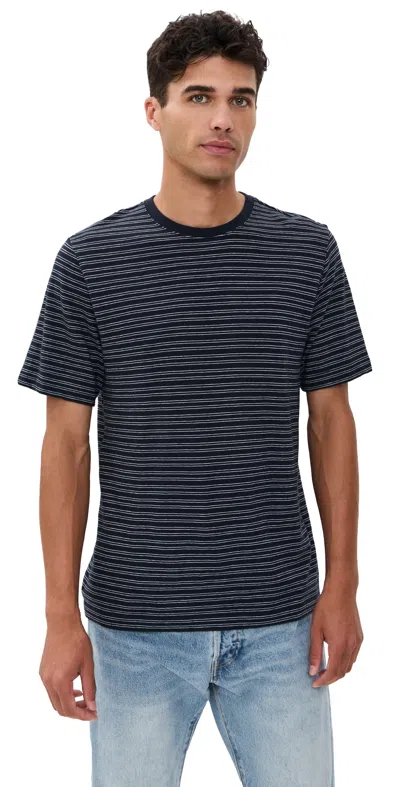 Vince Stripe Loose Knit Crew Tee Coastal/off White In Gray
