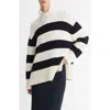 Vince Oversized Stripe Roll-neck Sweater In Off White/coastal