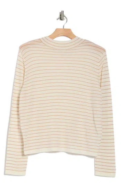 Vince Stripe Mock Neck Wool Blend Sweater In Off White/vicuna