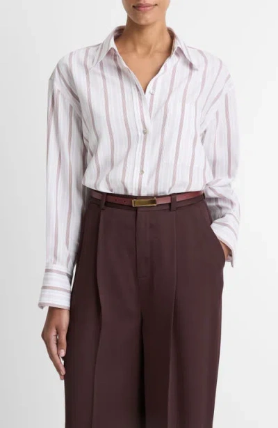 Vince Stripe Oversize Button-up Shirt In White