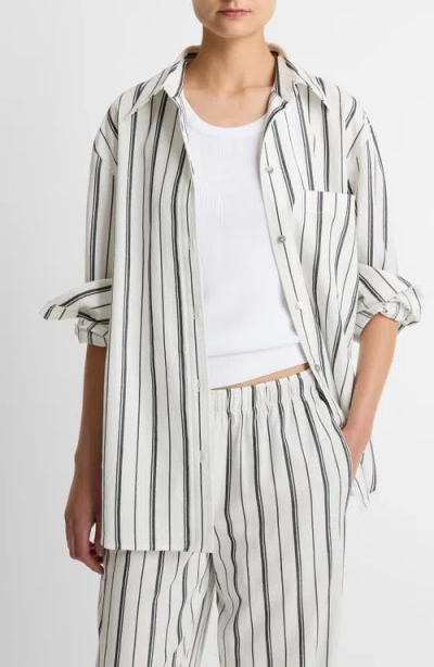 Vince Stripe Oversize Button-up Shirt In White