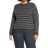 Vince Stripe Pebbled Organic Cotton Blend Sweater In Gray
