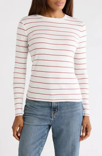 Vince Stripe Pima Cotton Long Sleeve T-shirt In White