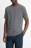 Vince Stripe Pima Cotton Piqué T-shirt In Gray