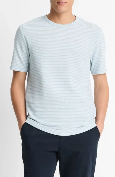 Vince Stripe Pima Cotton Piqué T-shirt In Playa Blue/natural