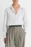 Shop Vince Stripe Relaxed Cotton Button-up Shirt In Optic White/ Black