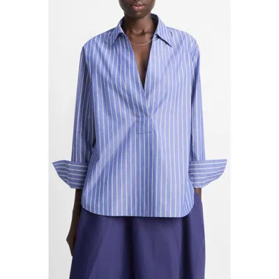 Vince Stripe Relaxed Cotton Popover Shirt In Blue