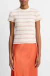 Vince Striped Short Sleeve Crew Top Oat Shell Combo