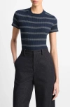 Vince Striped Short Sleeve Crew Top Coastal Combo