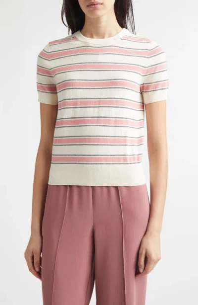 Vince Stripe Short Sleeve Cotton & Cashmere Sweater T-shirt In White