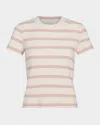 Vince Striped Short Sleeve Crew Top Oat Shell Combo In Multi