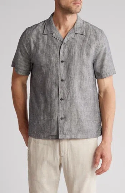 Vince Stripe Short Sleeve Hemp Button-up Camp Shirt In Coastal/light Ashwood