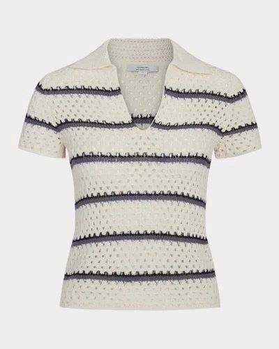 VINCE STRIPE SHORT-SLEEVE MACRAME TOP