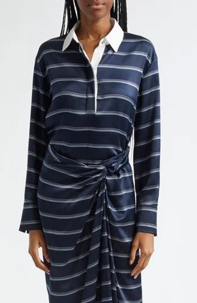 Vince Stripe Silk Rugby Shirt In Off White/coastal
