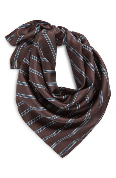 Vince Stripe Silk Twill Scarf In Brown