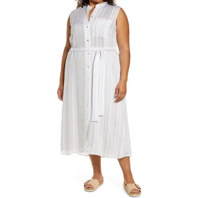 Vince Stripe Sleeveless Shirtdress In Optic White/black