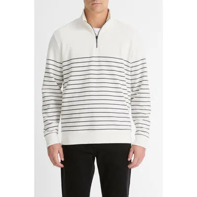 Vince Stripe Sueded Quarter-zip Top In White