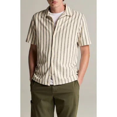 Vince Stripe Terry Cabana Stripe Button-up Shirt In Neutral