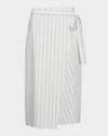 Vince Seedling Stripe Cotton Wrap Skirt In Off Whitemarigold