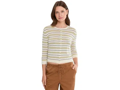 Vince Striped 3/4 Sleeve Cardi Women's Sweater Dandelion Combo: Xl In Neutral