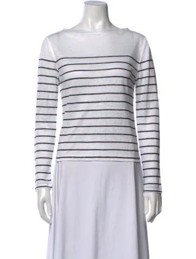 Pre-owned Vince Striped Bateau Neckline Sweater In Black/white