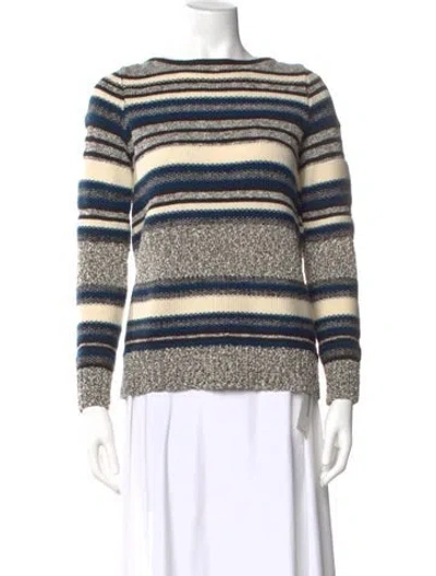 Pre-owned Vince Striped Bateau Neckline Sweater In Blue
