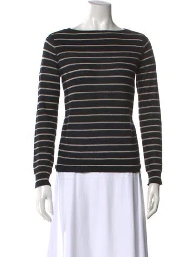 Pre-owned Vince Striped Bateau Neckline Sweater In Blue