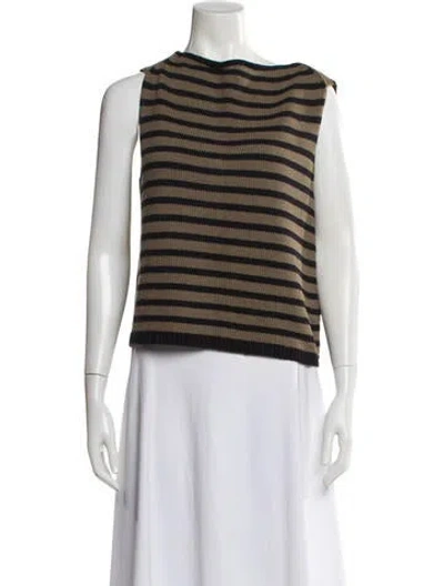 Pre-owned Vince Striped Bateau Neckline Sweater In Green