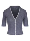 Vince Striped Button Cardigan In Blue