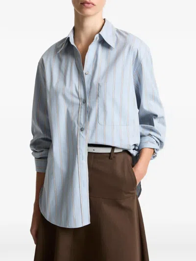 Vince Striped Button Shirt In Blue