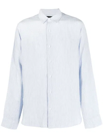 Vince Striped Button-up Linen Shirt In Blue
