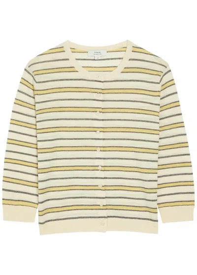 Vince Striped Cotton And Cashmere-blend Cardigan In Multi