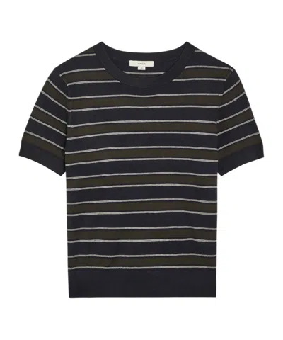 Vince Striped Cotton And Cashmere-blend T-shirt In Black