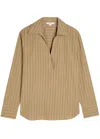 Vince Stripe Relaxed Cotton Popover Shirt In Brown
