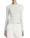 Vince Striped Long Sleeve Crew Tee Parakeet Combo In White