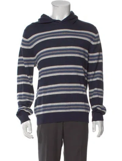 Pre-owned Vince Striped Crew Neck Hoodie In Blue