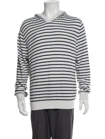 Pre-owned Vince Striped Crew Neck Hoodie In White