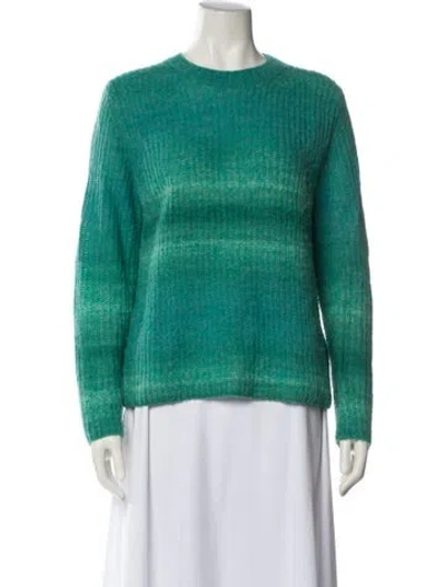 Pre-owned Vince Striped Crew Neck Sweater In Green