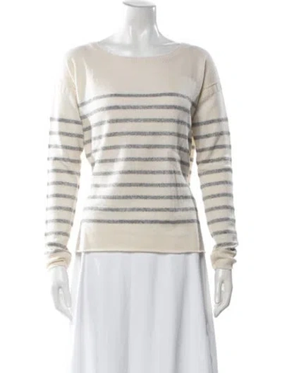 Pre-owned Vince Striped Crew Neck Sweater In White