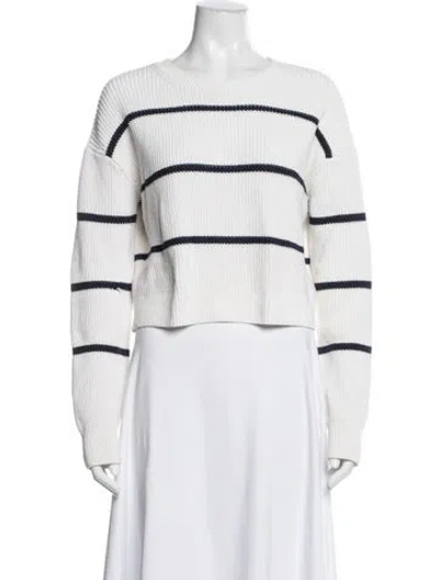 Pre-owned Vince Striped Crew Neck Sweater In White