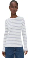 Vince Striped Long-sleeve Crewneck T-shirt In Pacific Opal Combo