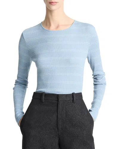 Vince Striped Crewneck Top In Blue