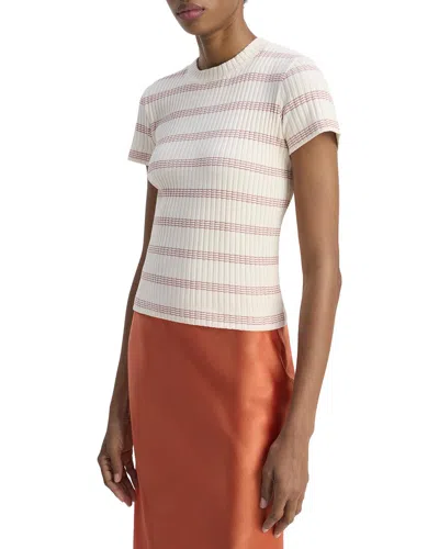 Vince Striped Ribbed Top In Oat Shell Combo In Neutral
