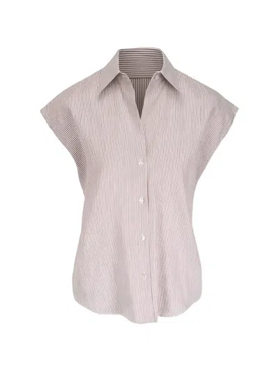Vince Striped Drawstring-back Blouse In Brown
