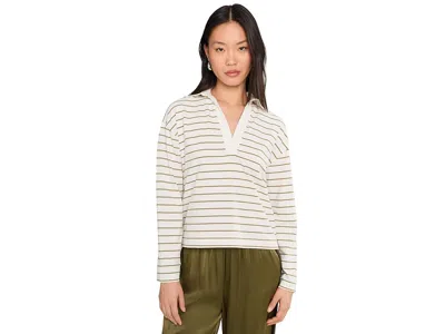 Vince Striped Easy Long Sleeve Polo In Multi