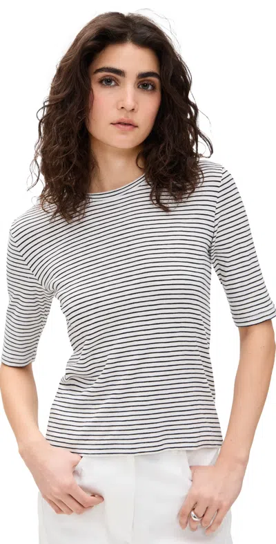 VINCE STRIPED ELBOW SLEEVE CREW TEE OFF WHITE COMBO