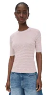 Vince Striped Elbow Sleeve Crew Tee Peony Wood Combo