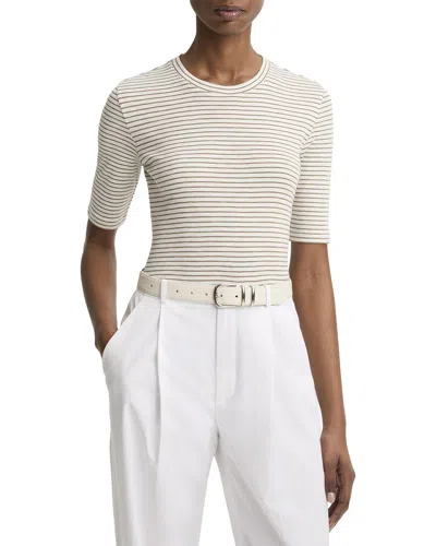 Vince Striped Elbow Sleeve Crewneck Top In White