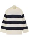Vince Oversized Striped Roll Neck Pullover In Navy